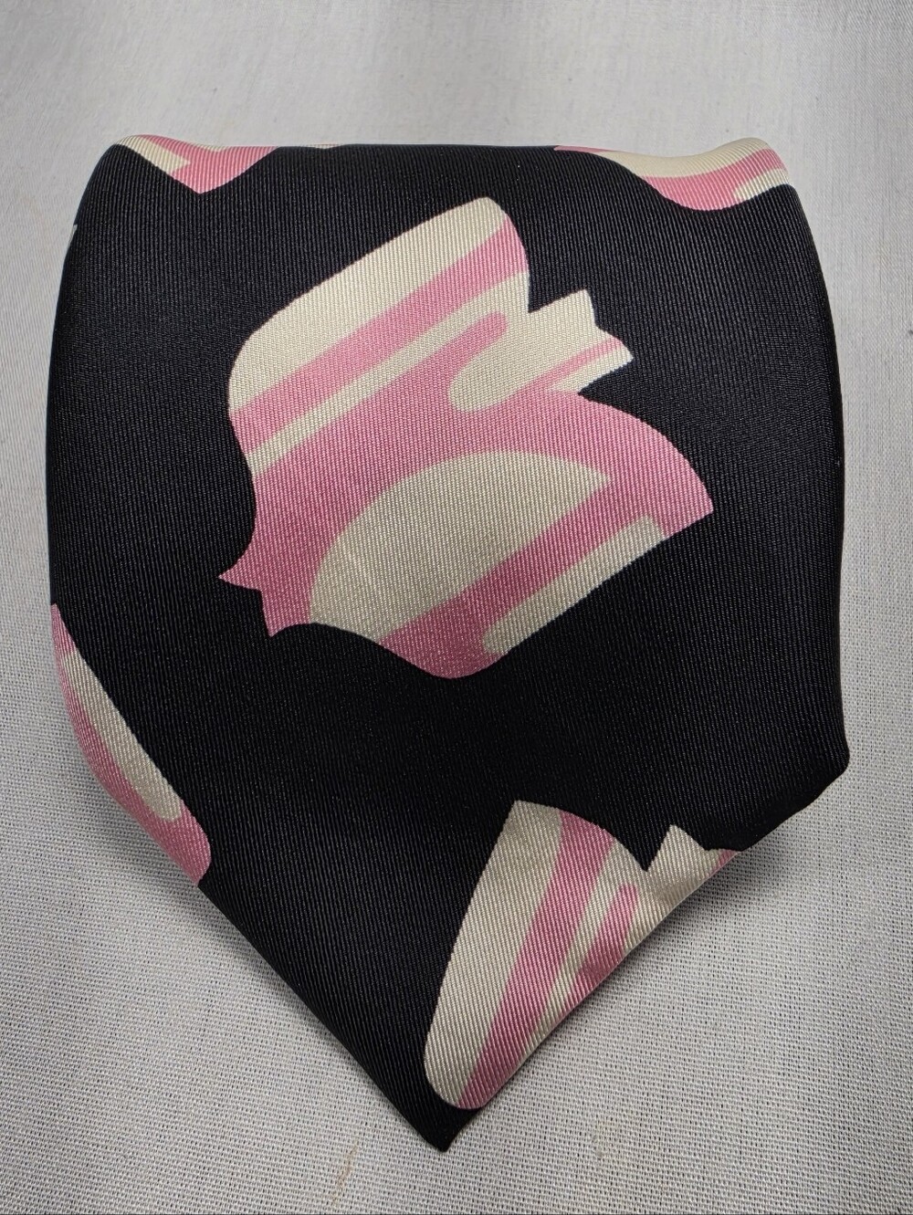 Cravates Michele Morgan Silk Tie Pink Black & Ivory Abstract Floral Paris France